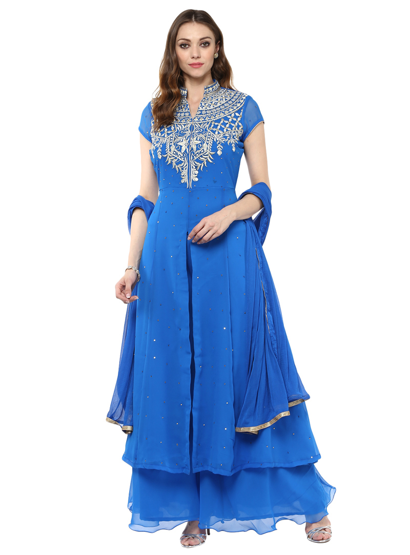 Blue Georgette Readymade Palazzo Style Salwar Suit 104229