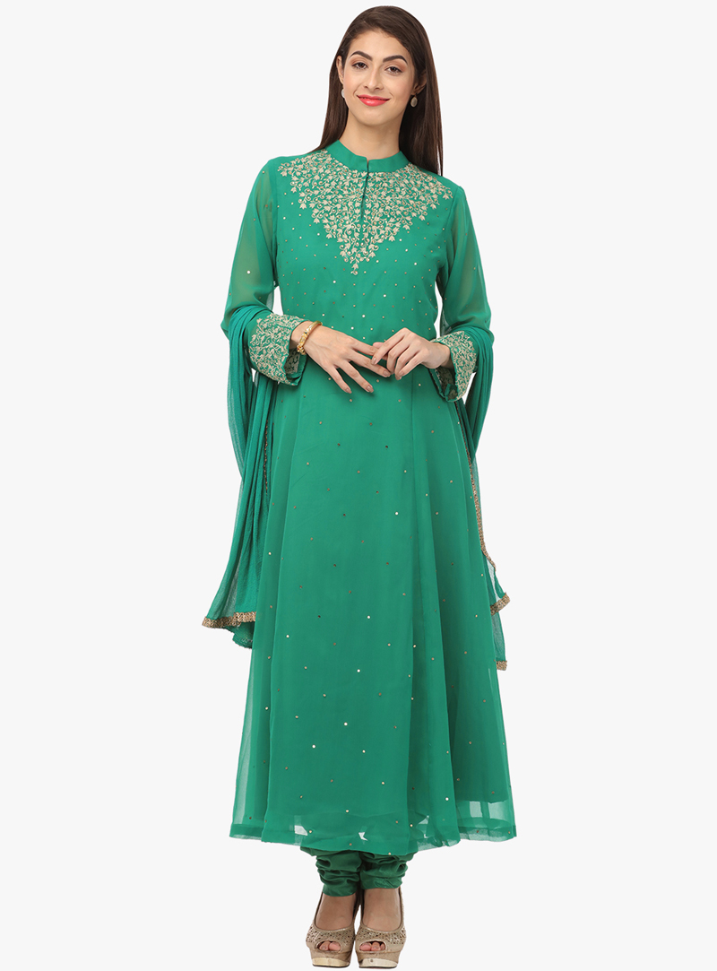 Green Georgette Readymade Anarkali Suit 104104