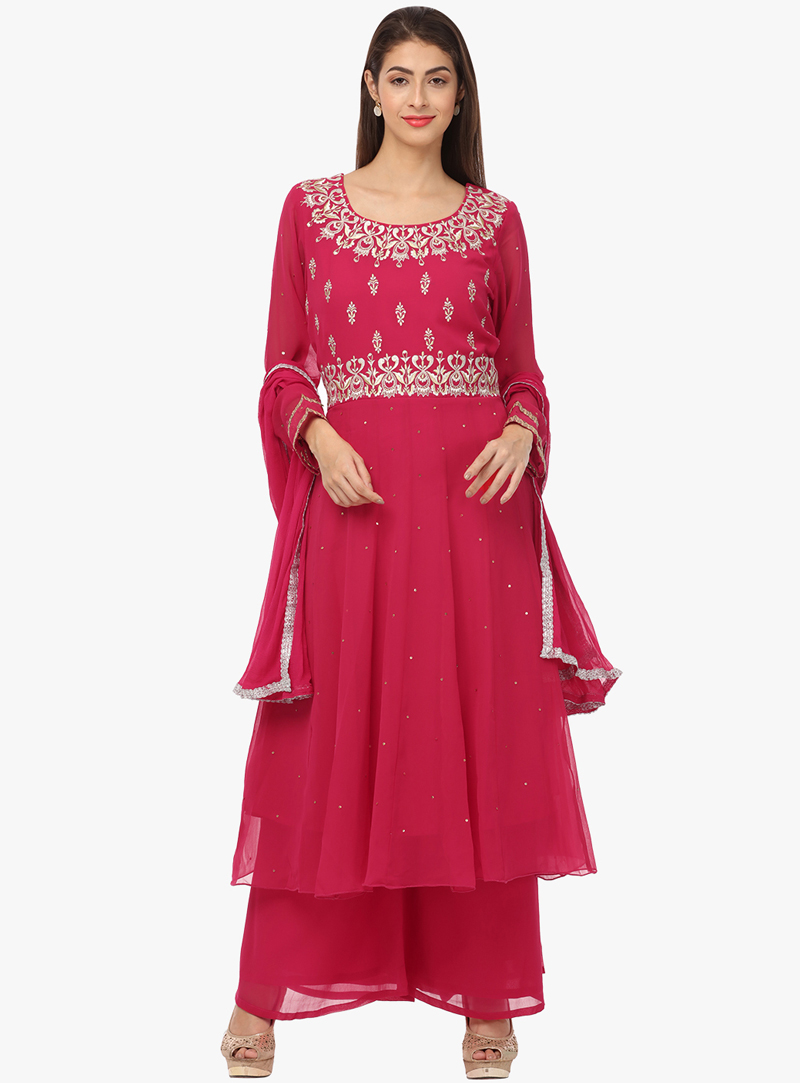 Dark Pink Georgette Readymade Palazzo Style Suit 104105