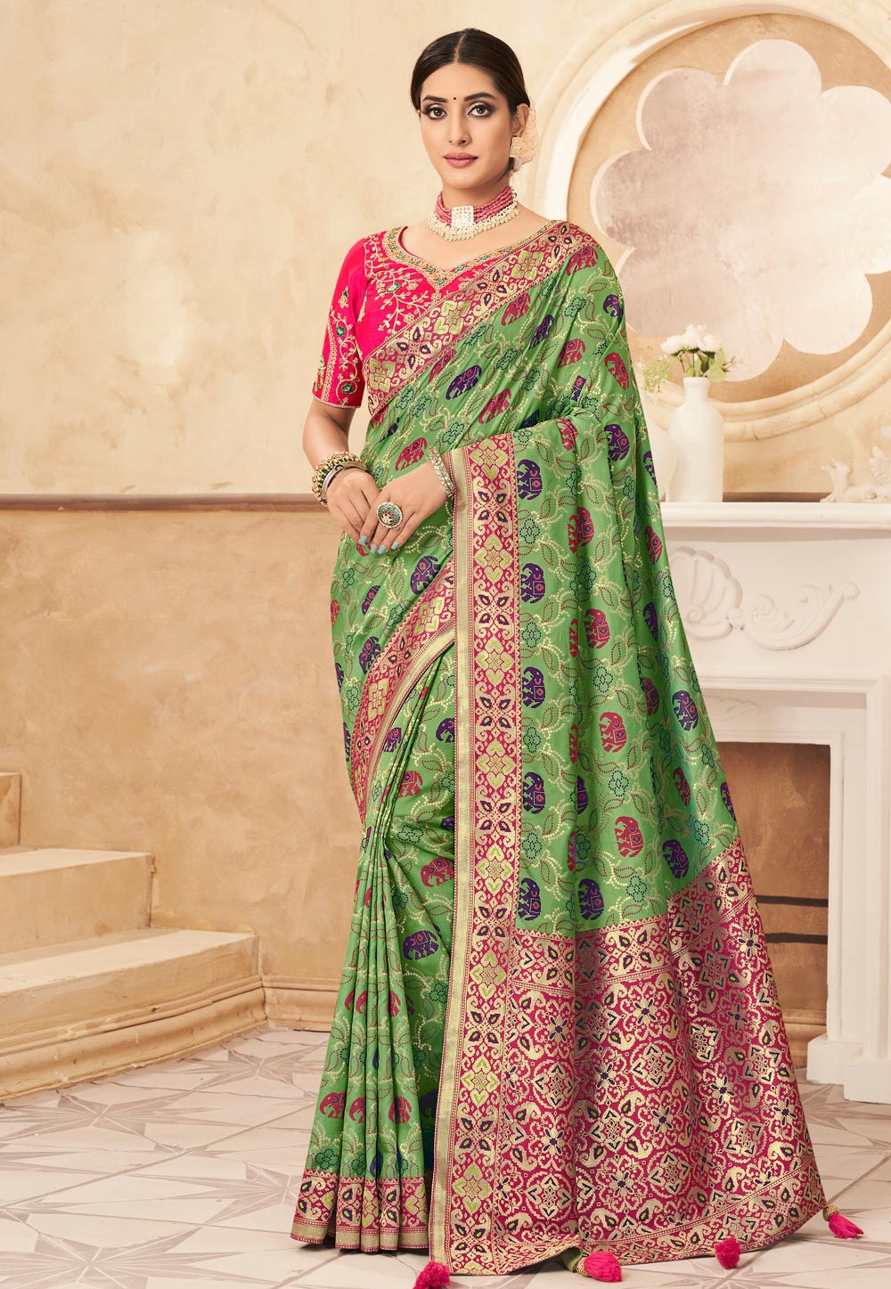 Light Green Silk Saree With Blouse 246507