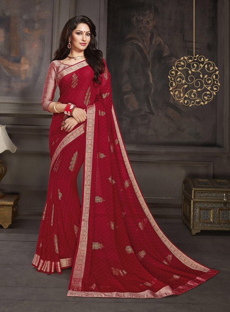 Maroon Georgette Printed Saree With Blouse 78445