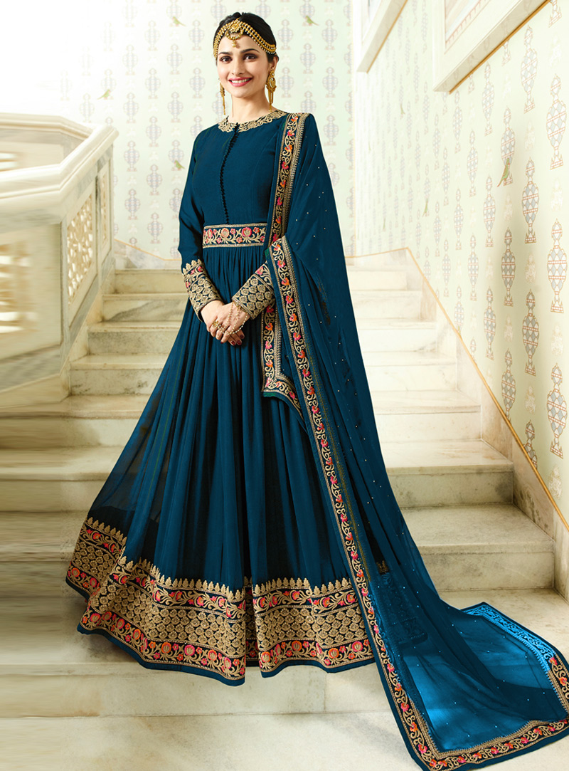 Prachi Desai Blue Faux Georgette Long Anarkali Suit 133108