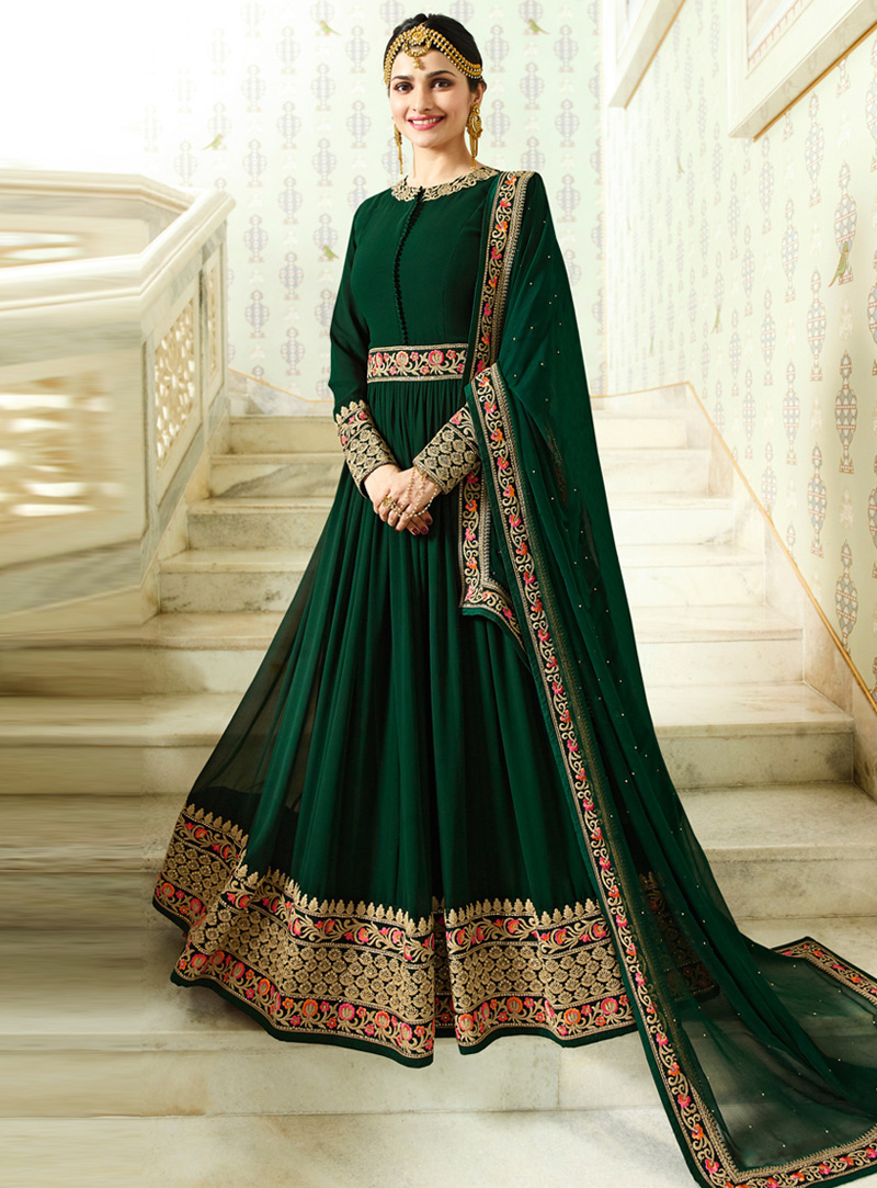 Prachi Desai Green Silk Floor Length Anarkali Suit 130057