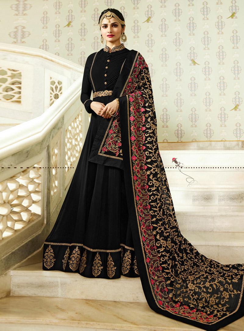 Prachi Desai Black Georgette Floor Length Anarkali Suit 130061