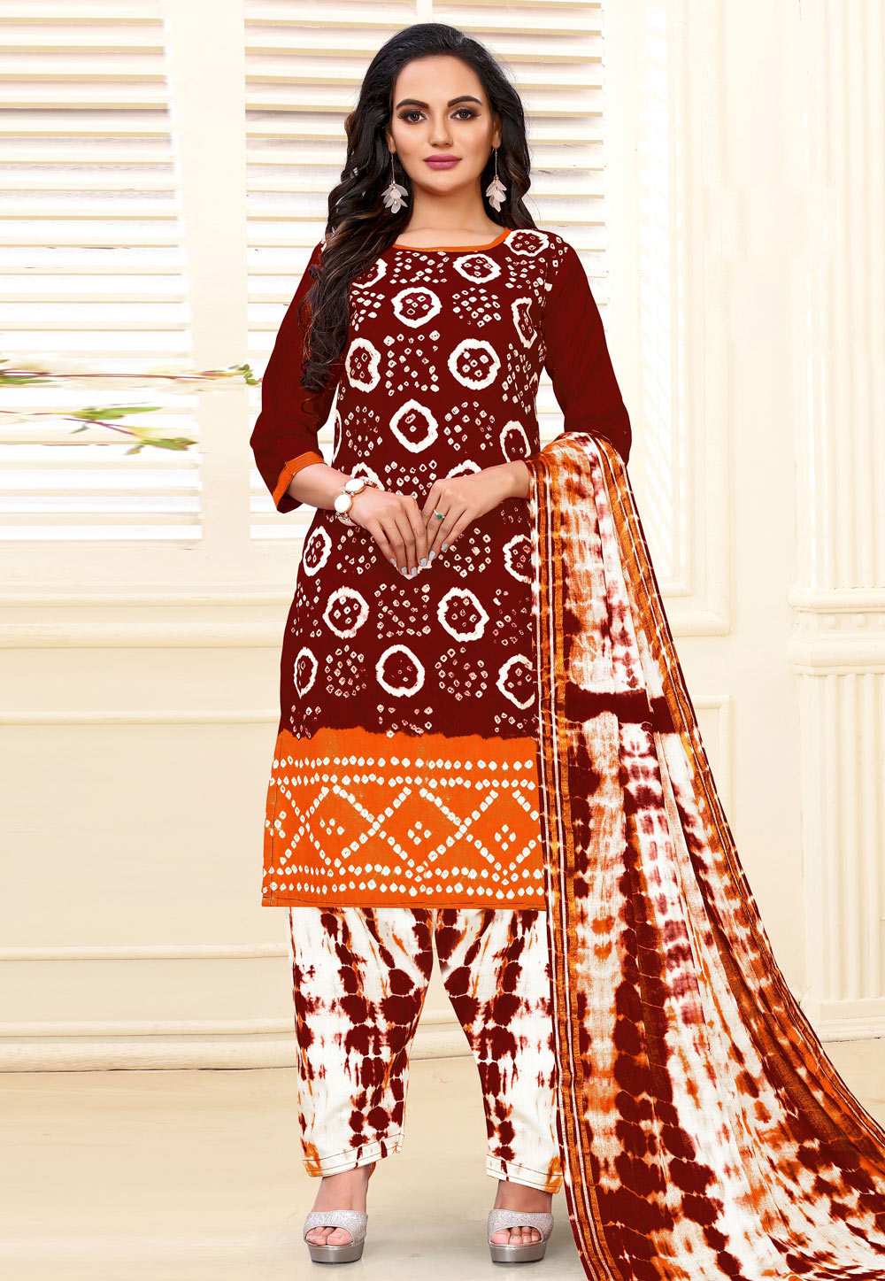 Maroon Cotton Readymade Patiala Suit 185233
