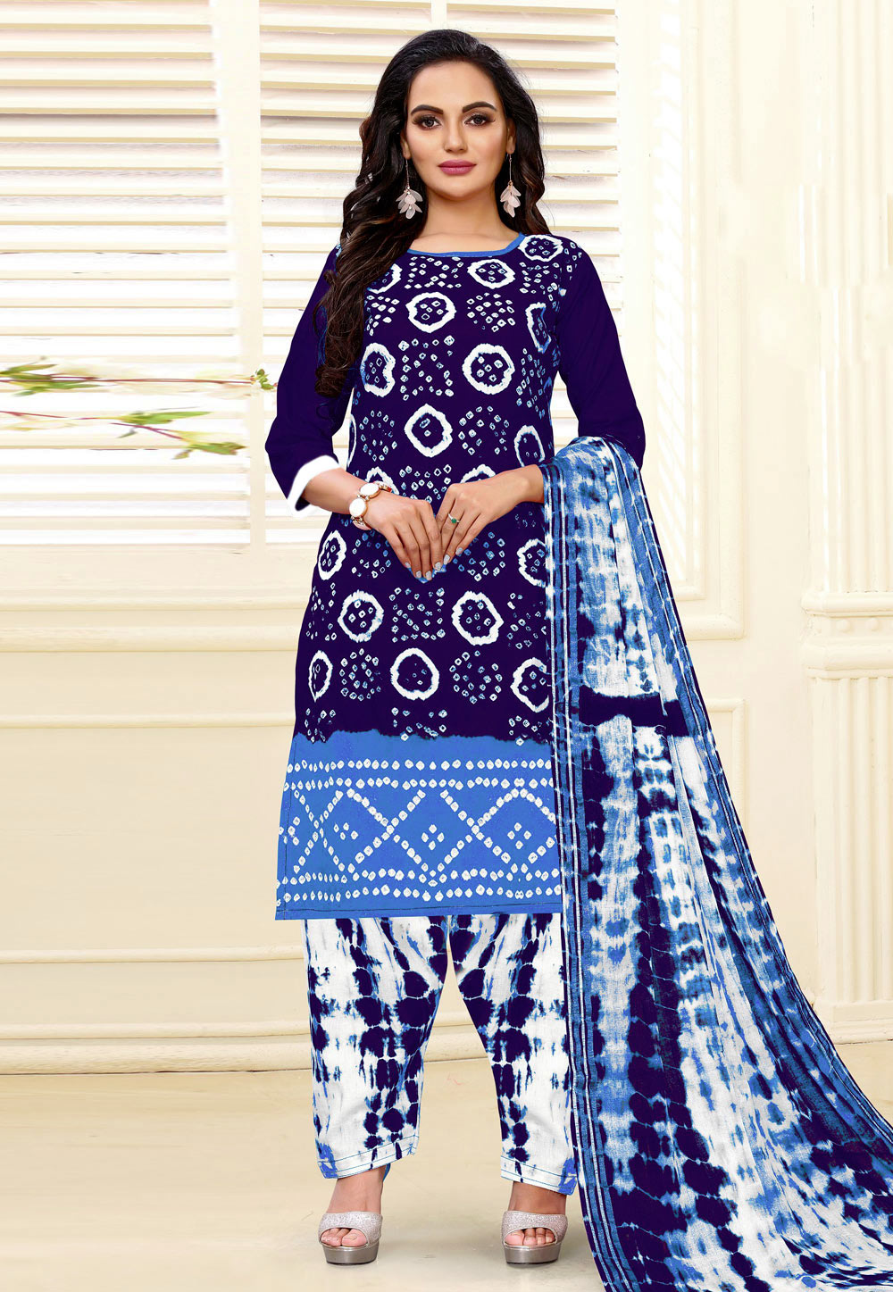 Blue Cotton Readymade Patiala Suit 185235