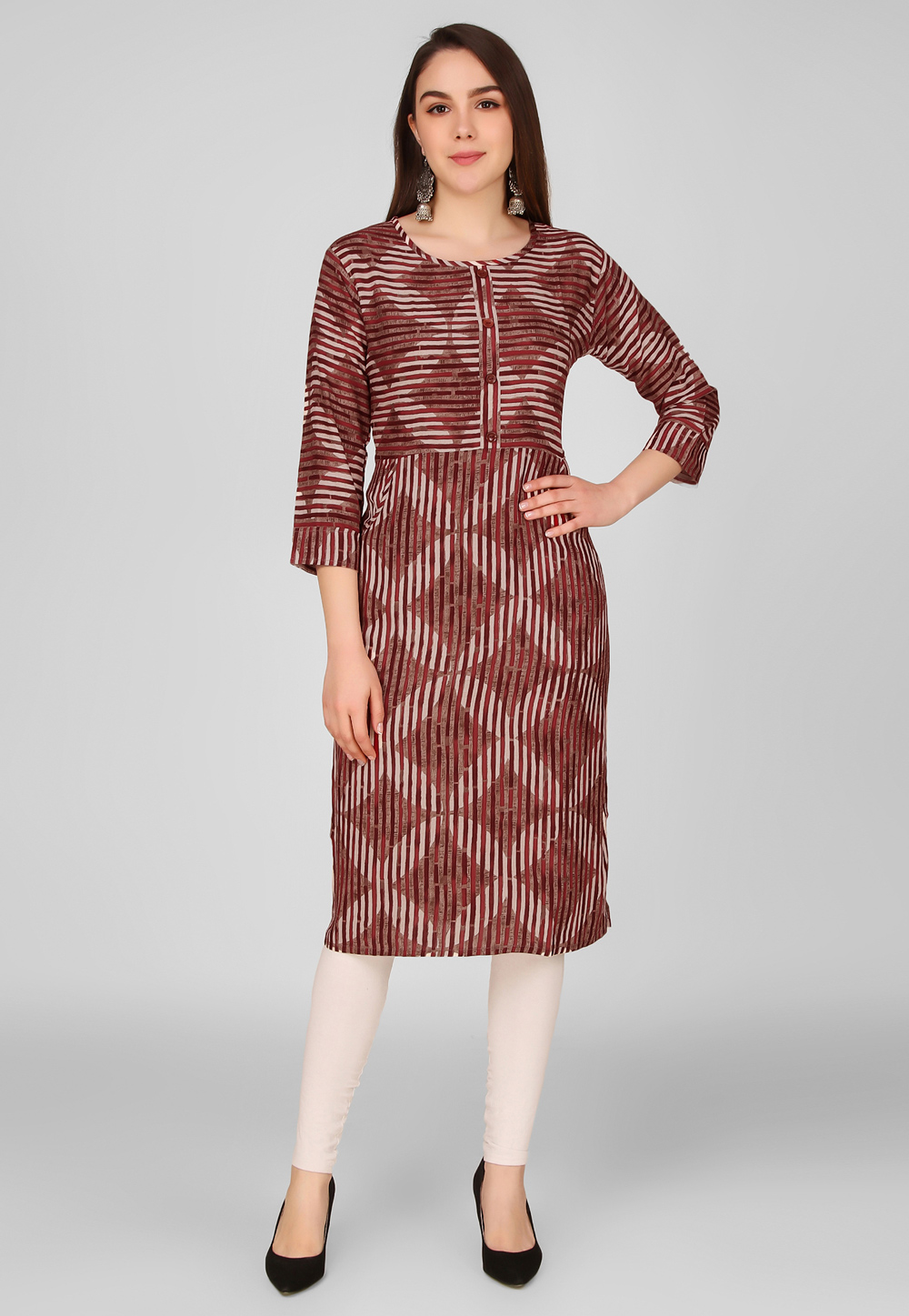 Maroon Rayon Printed Readymade Tunic 193711