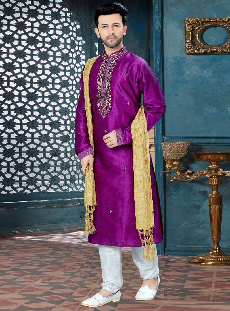 Purple Art Dupion Readymade Kurta Pajama 143773