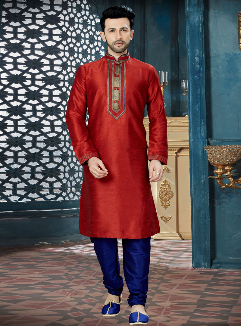 Maroon Art Dupion Readymade Kurta Pajama 143782