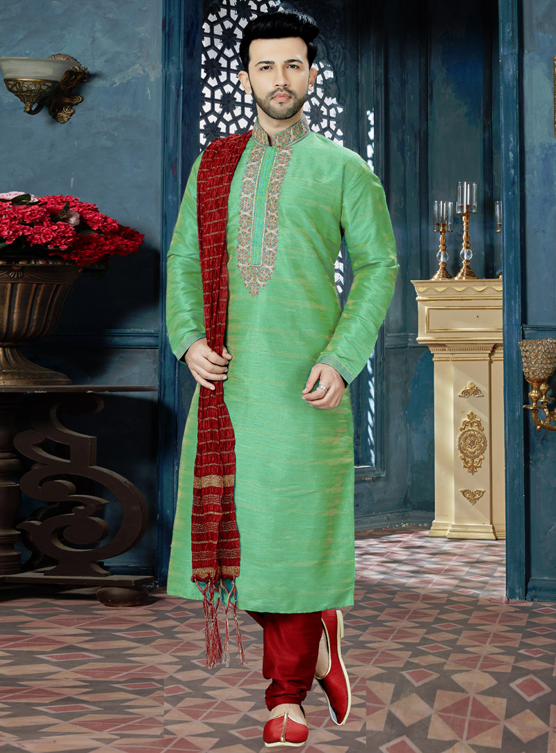 Green Banglori Silk Readymade Kurta Pajama 143786