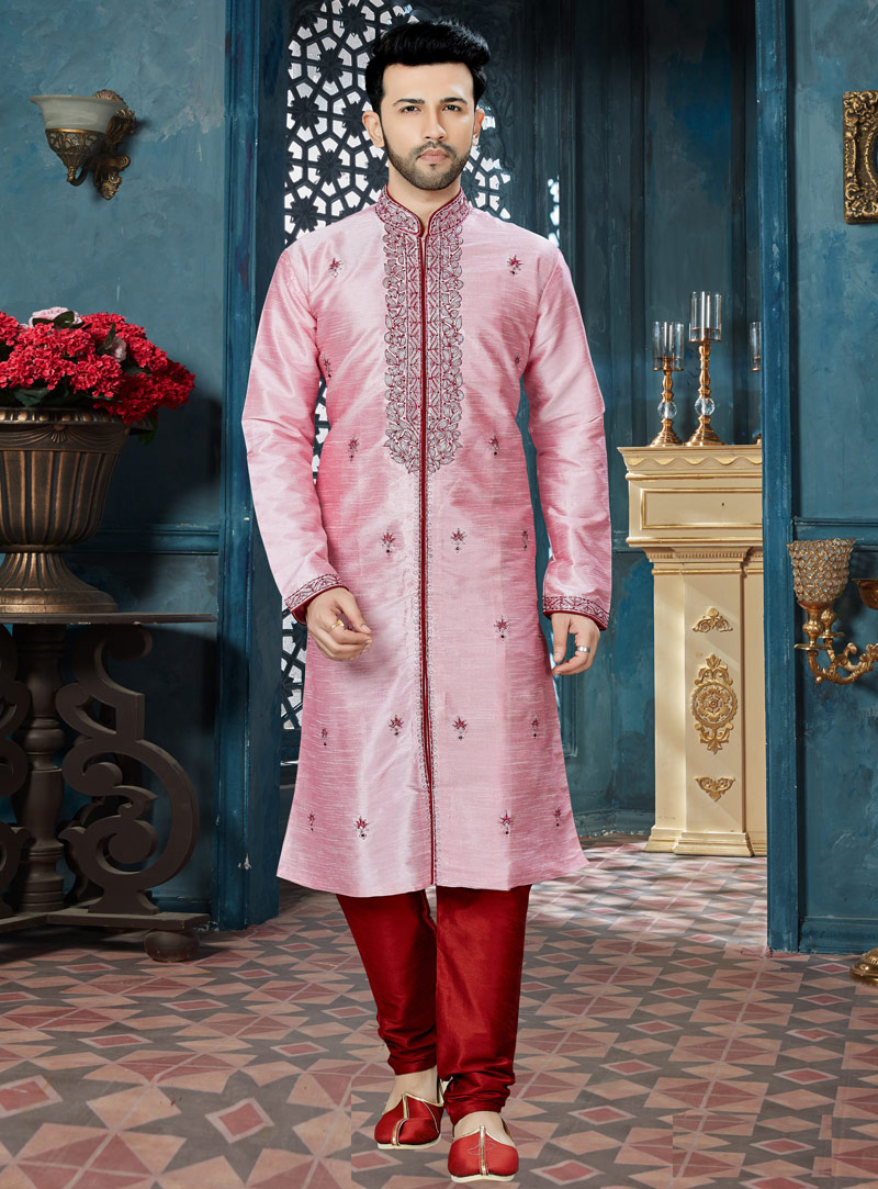 Pink Art Dupion Readymade Kurta Pajama 143789