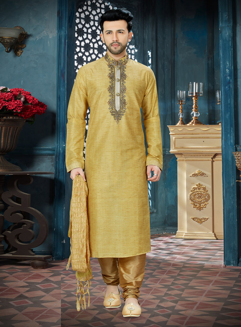 Golden Banglori Silk Readymade Kurta Pajama 143796