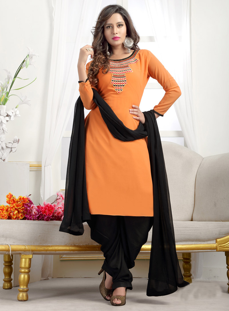 Orange Georgette Readymade Punjabi Suit 89335