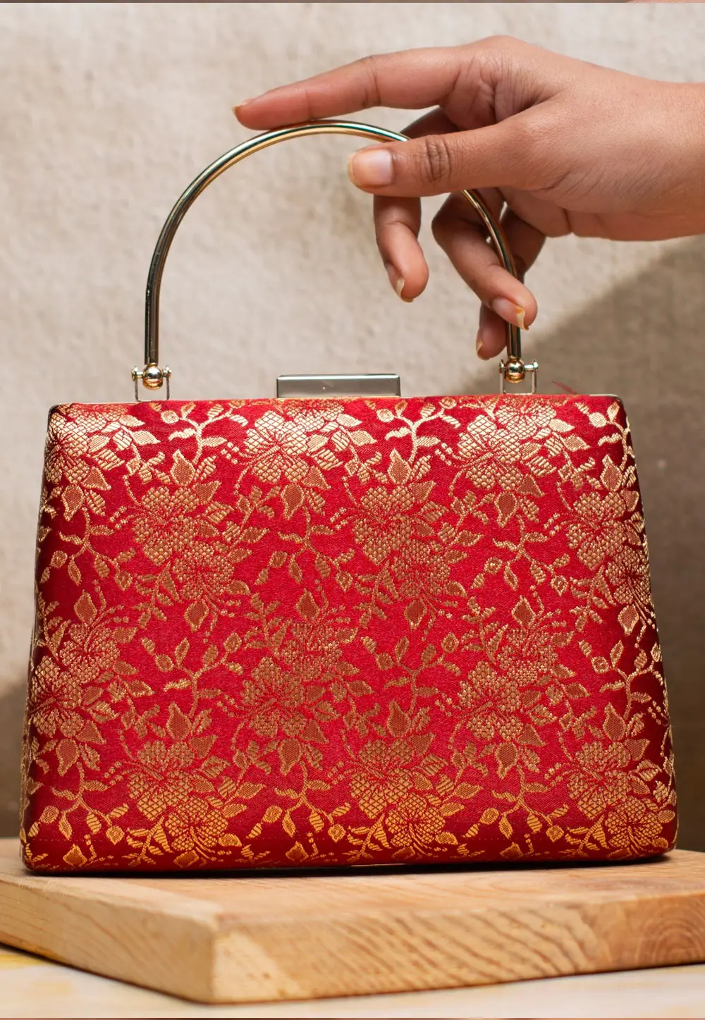 Red Art Silk Clutch 298992