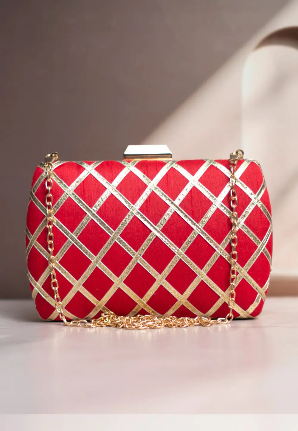 Red Art Silk Clutch 299580