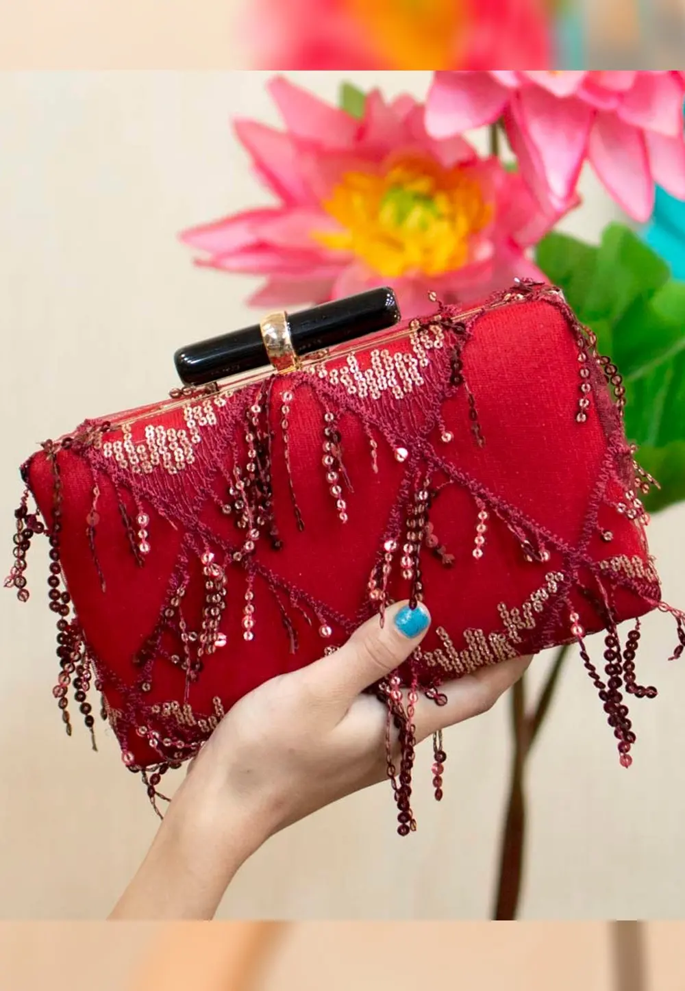 Red Art Silk Clutch 300985