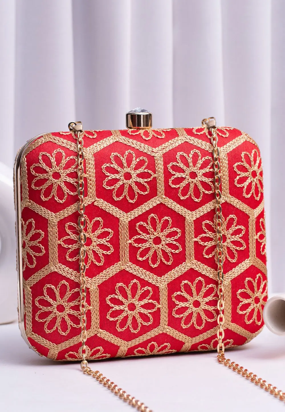 Red Art Silk Clutch 303758