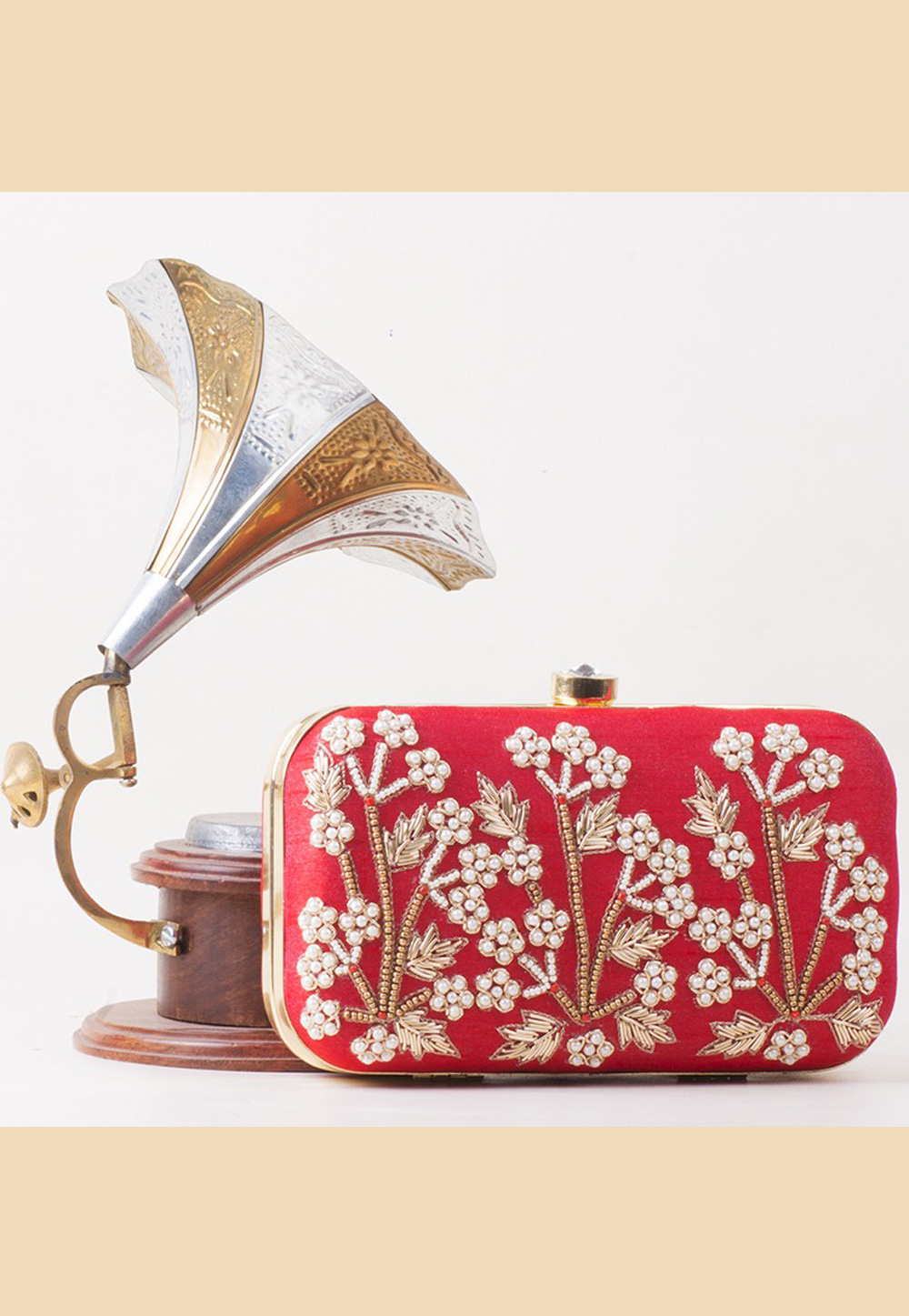 Red Art Silk Clutch 306375