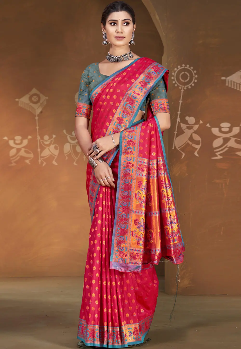 Red Art Silk Paithani Saree 303029