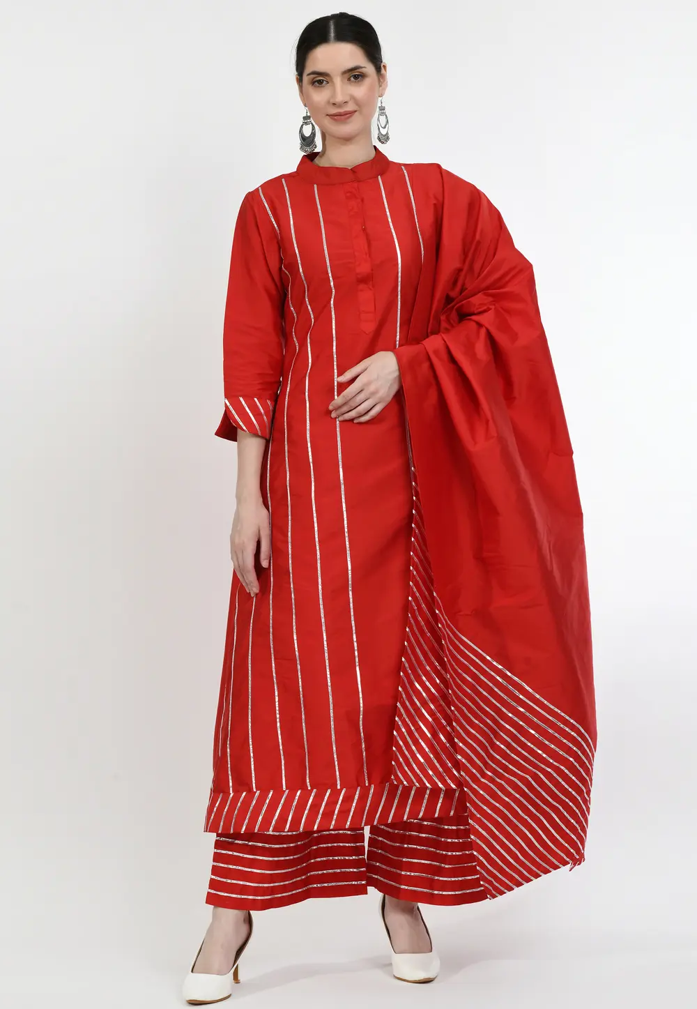 Red Art Silk Readymade Pakistani Suit 299424