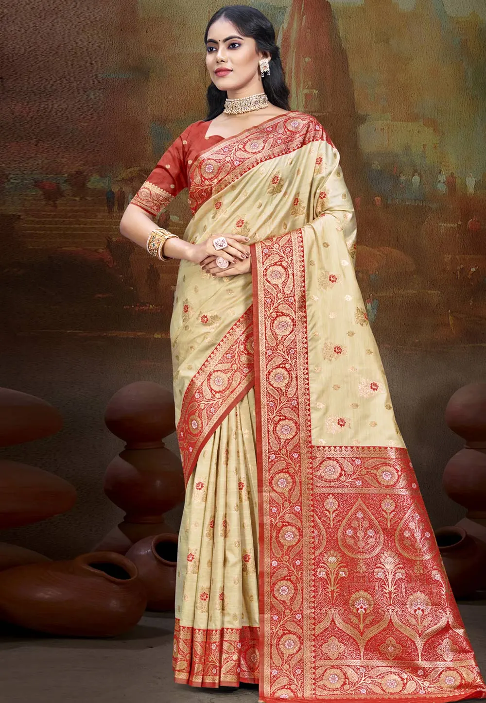 Red Art Silk Saree With Blouse 302670