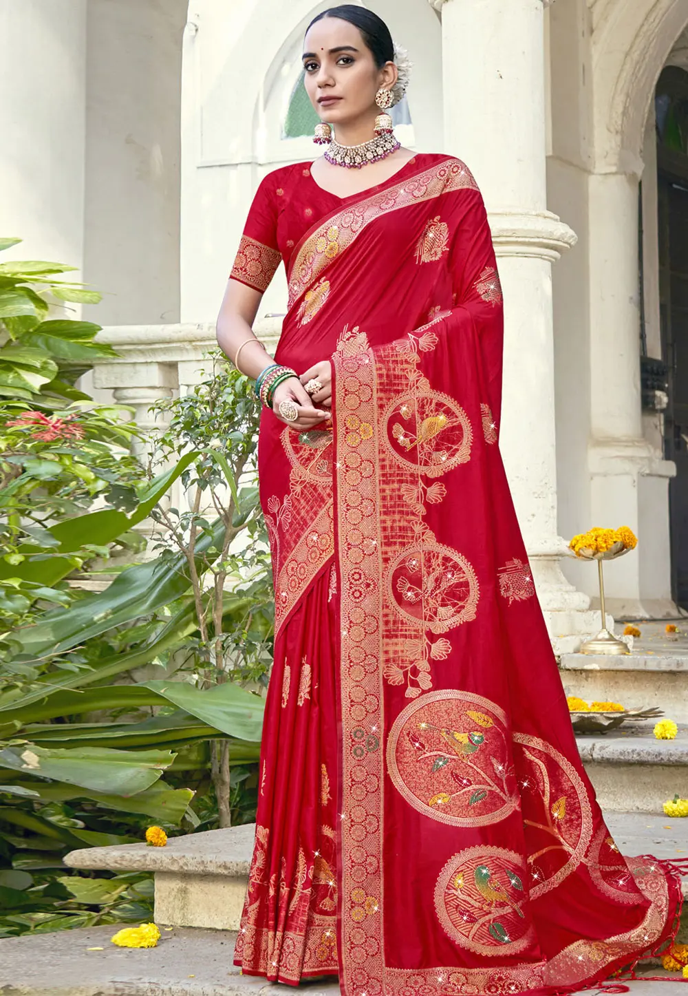 Red Art Silk Saree With Blouse 302783