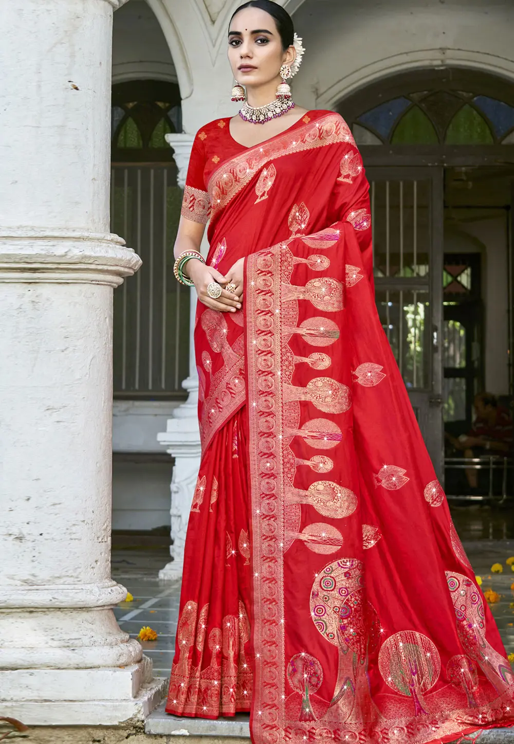 Red Art Silk Saree With Blouse 303014