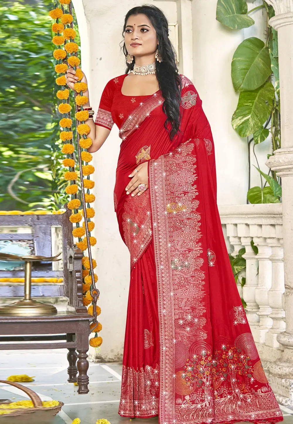 Red Art Silk Saree With Blouse 303015