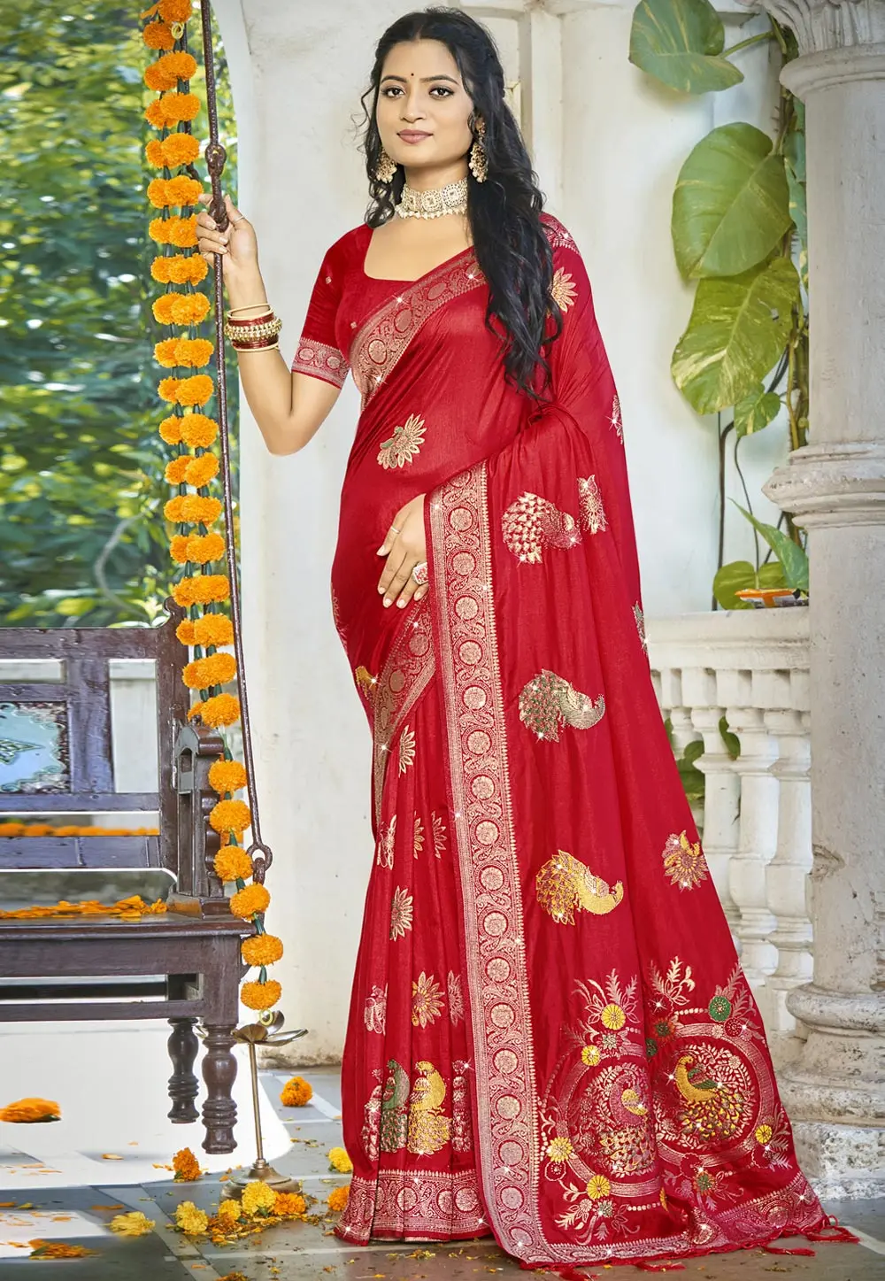 Red Art Silk Saree With Blouse 303021