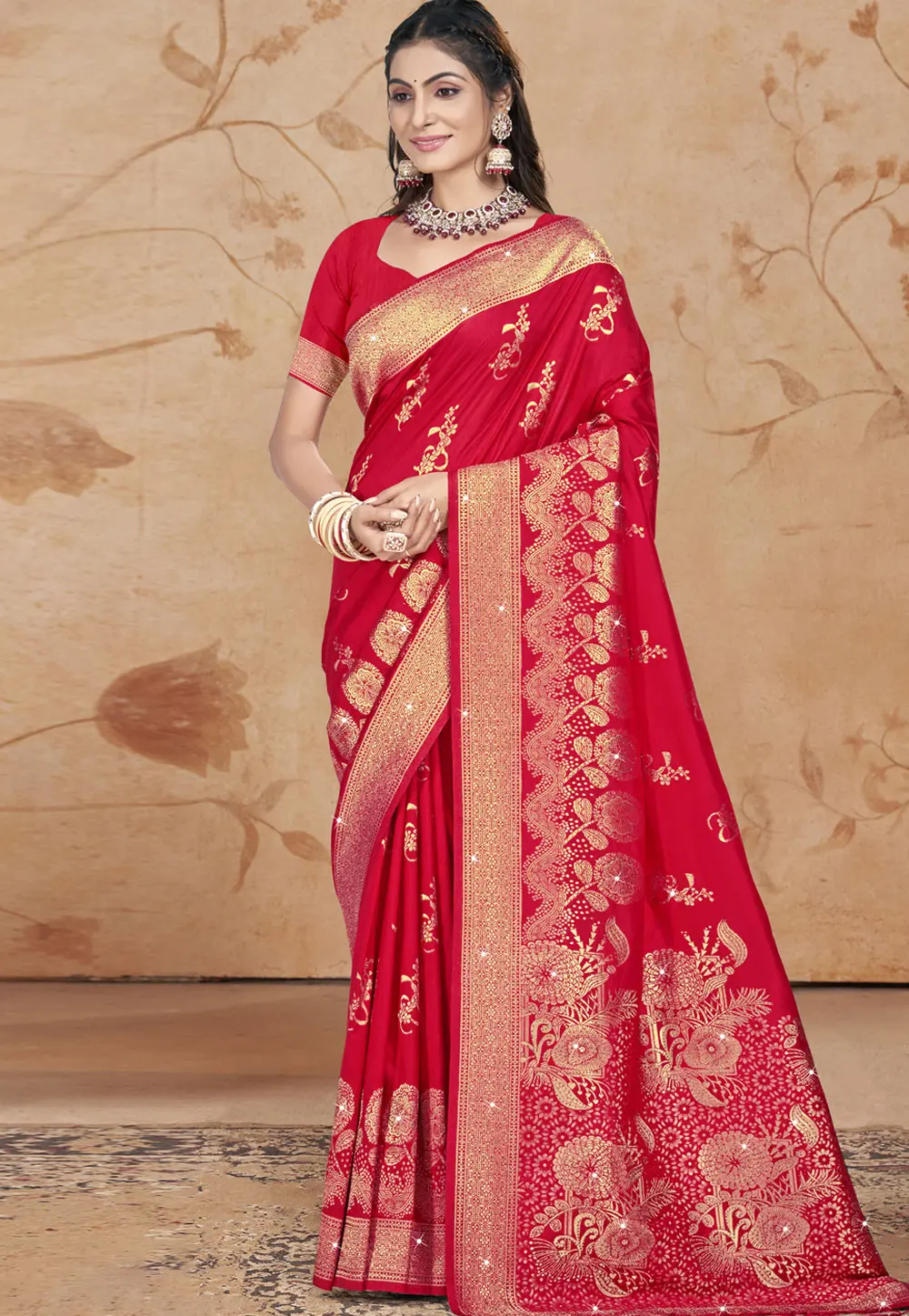 Red Art Silk Saree With Blouse 303035