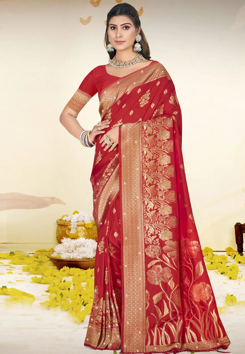 Red Art Silk Saree With Blouse 303039