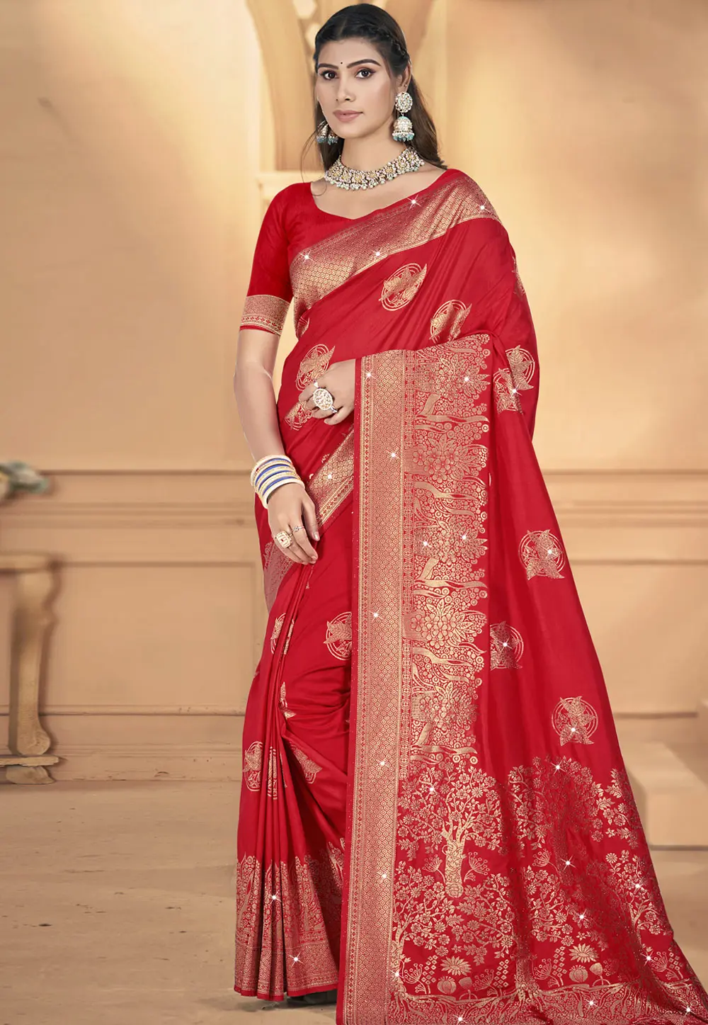 Red Art Silk Saree With Blouse 303045