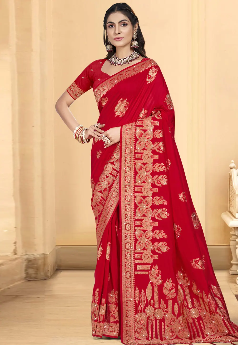 Red Art Silk Saree With Blouse 303053