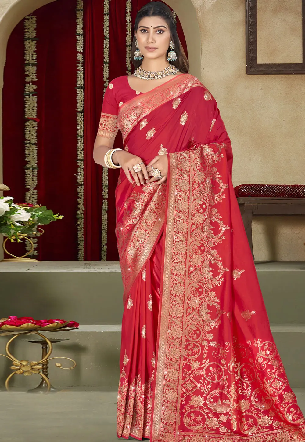 Red Art Silk Saree With Blouse 303058