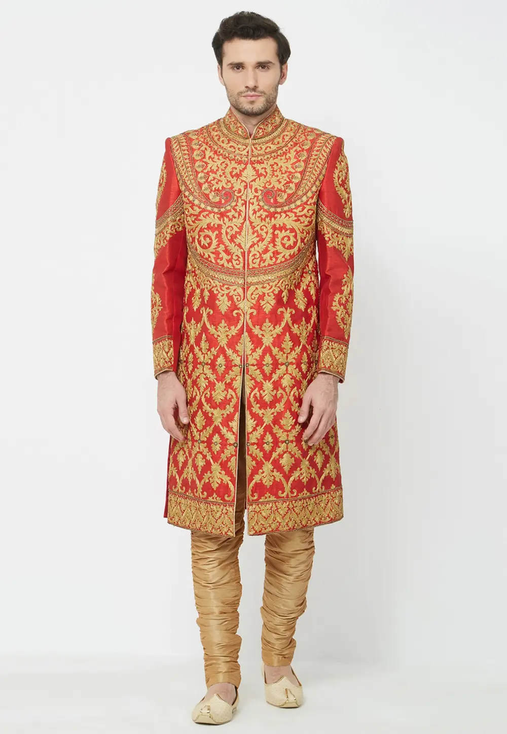 Red Art Silk Sherwani 300185