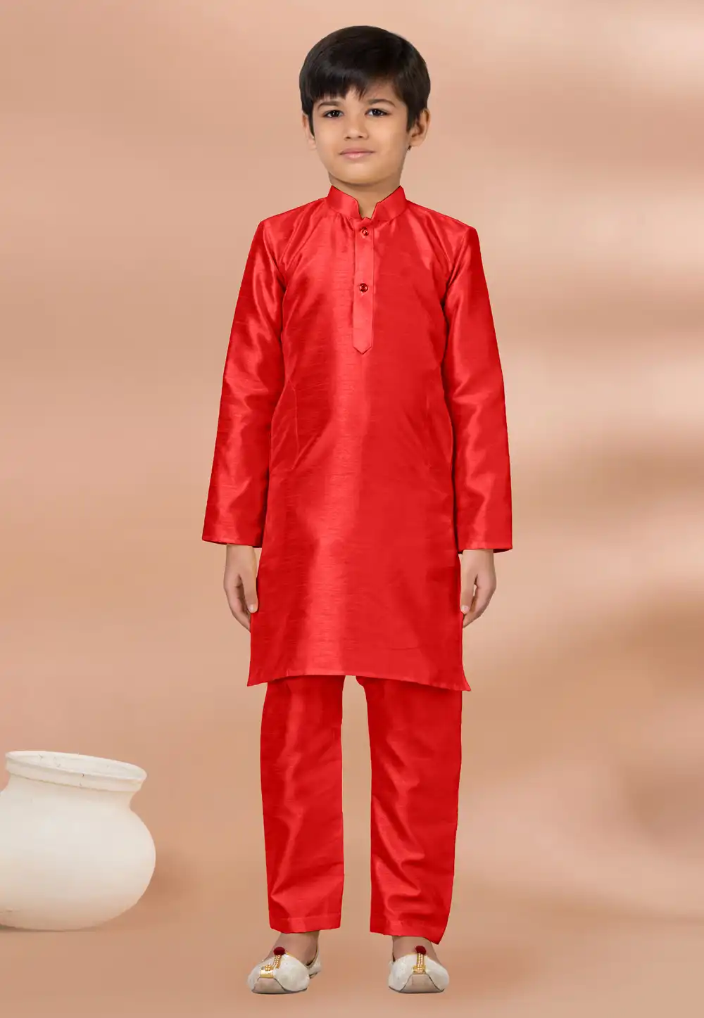 Red Banarasi Kids Kurta Pajama 288684