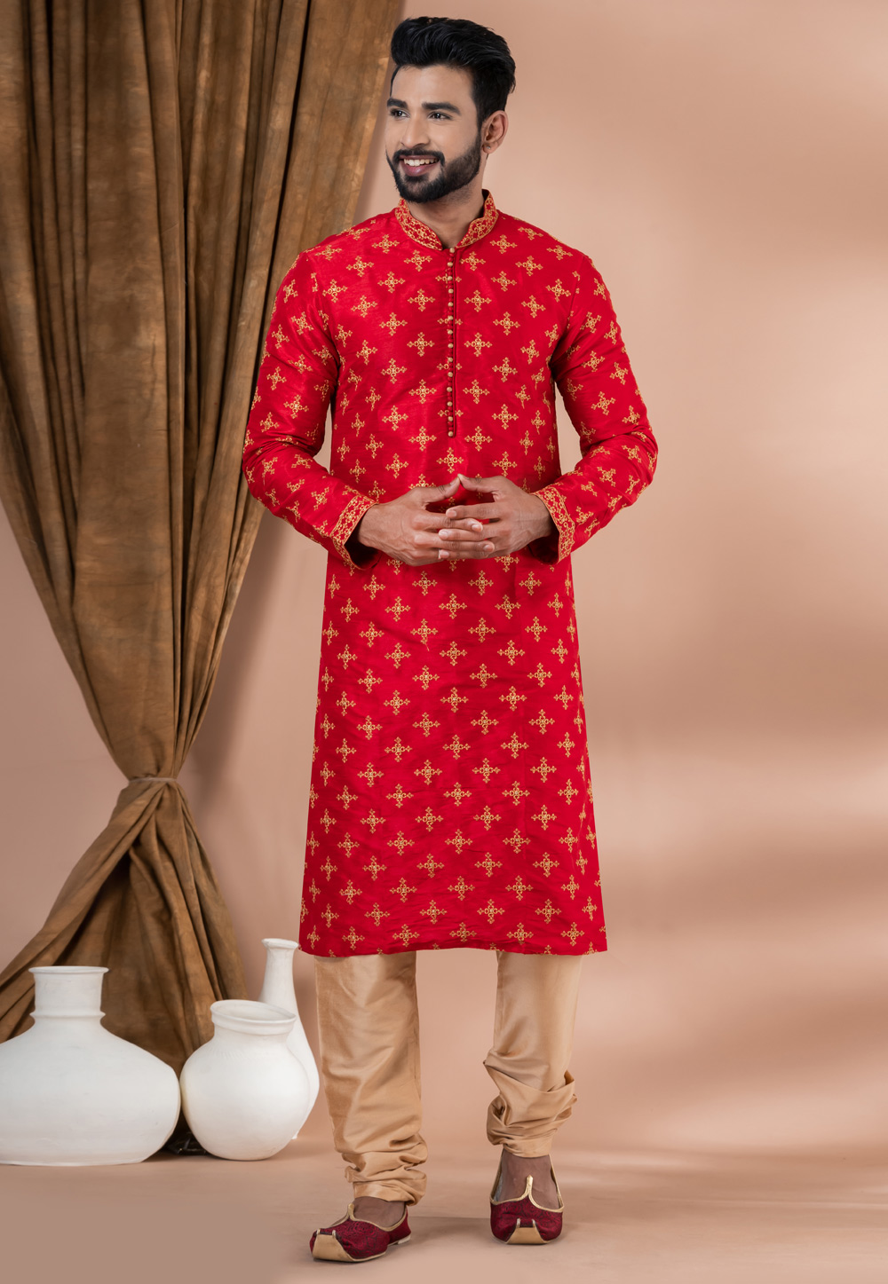 Red Banarasi Kurta Pajama 283382