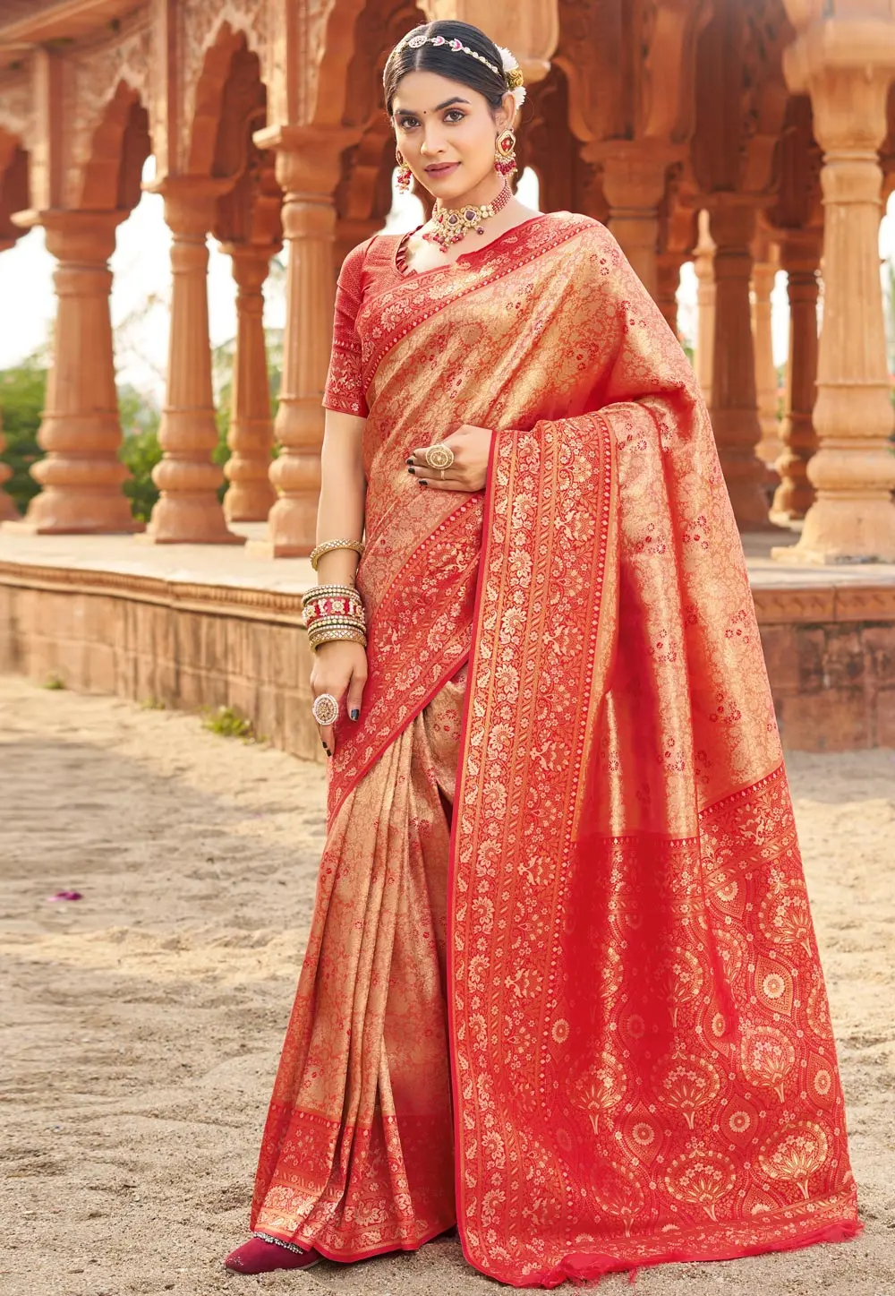 Red Banarasi Silk Saree 303268