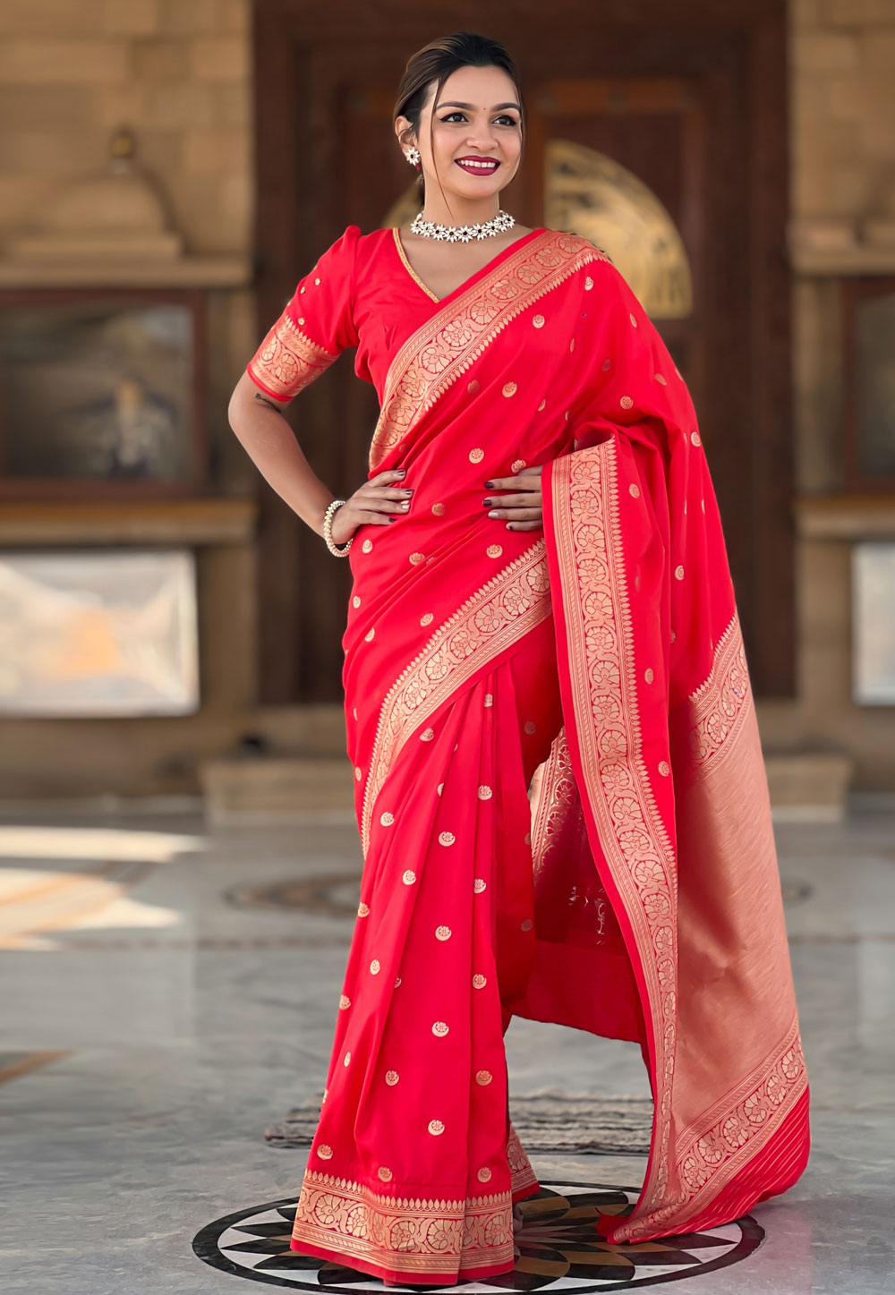 Red Banarasi Silk Saree 309231