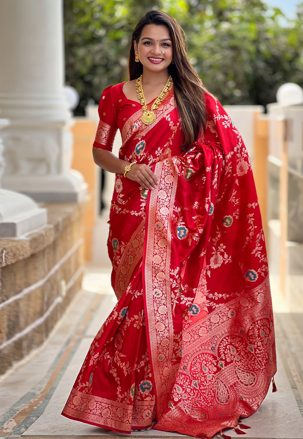 Red Banarasi Silk Saree 309246