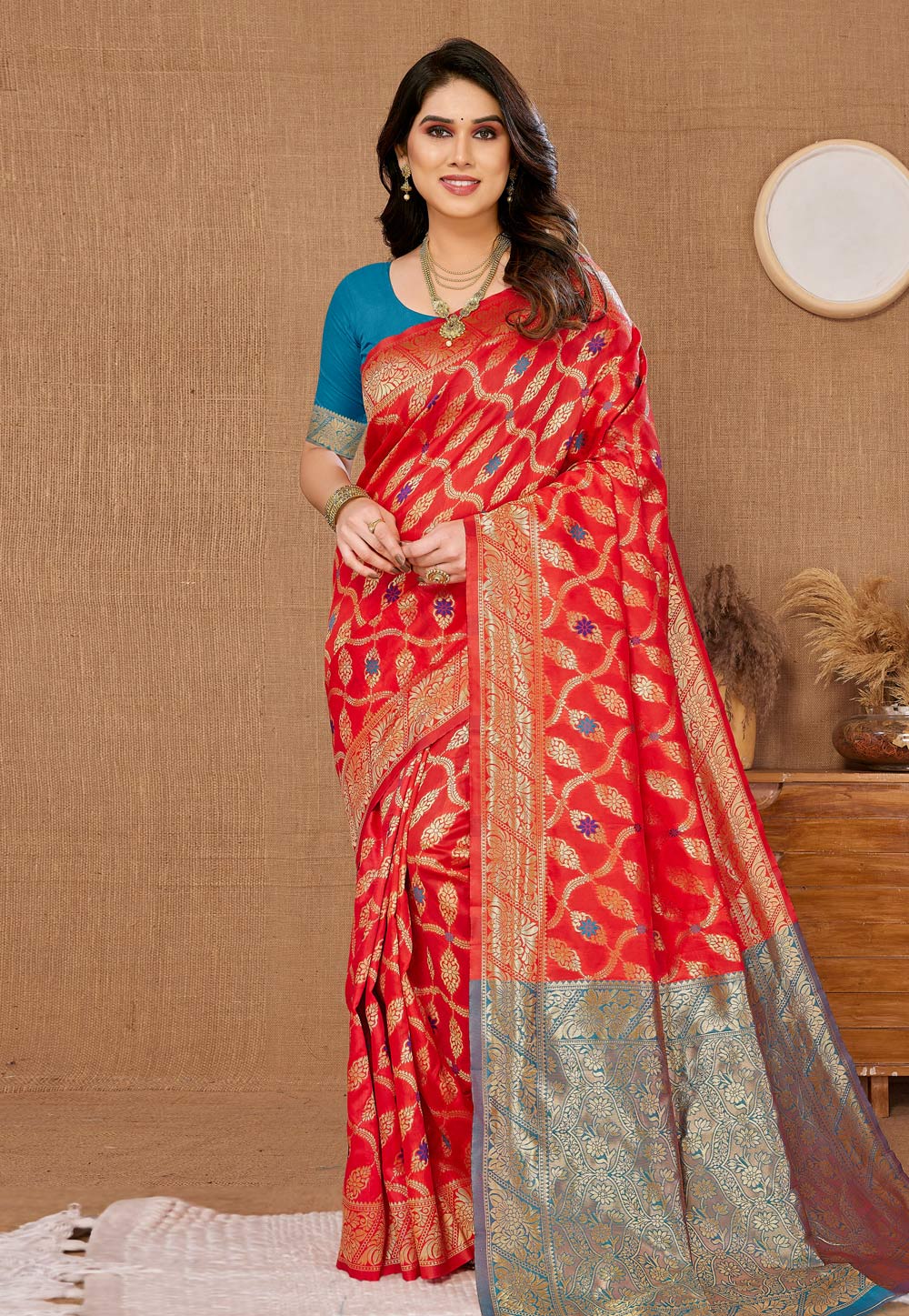 Red Banarasi Silk Saree 285614