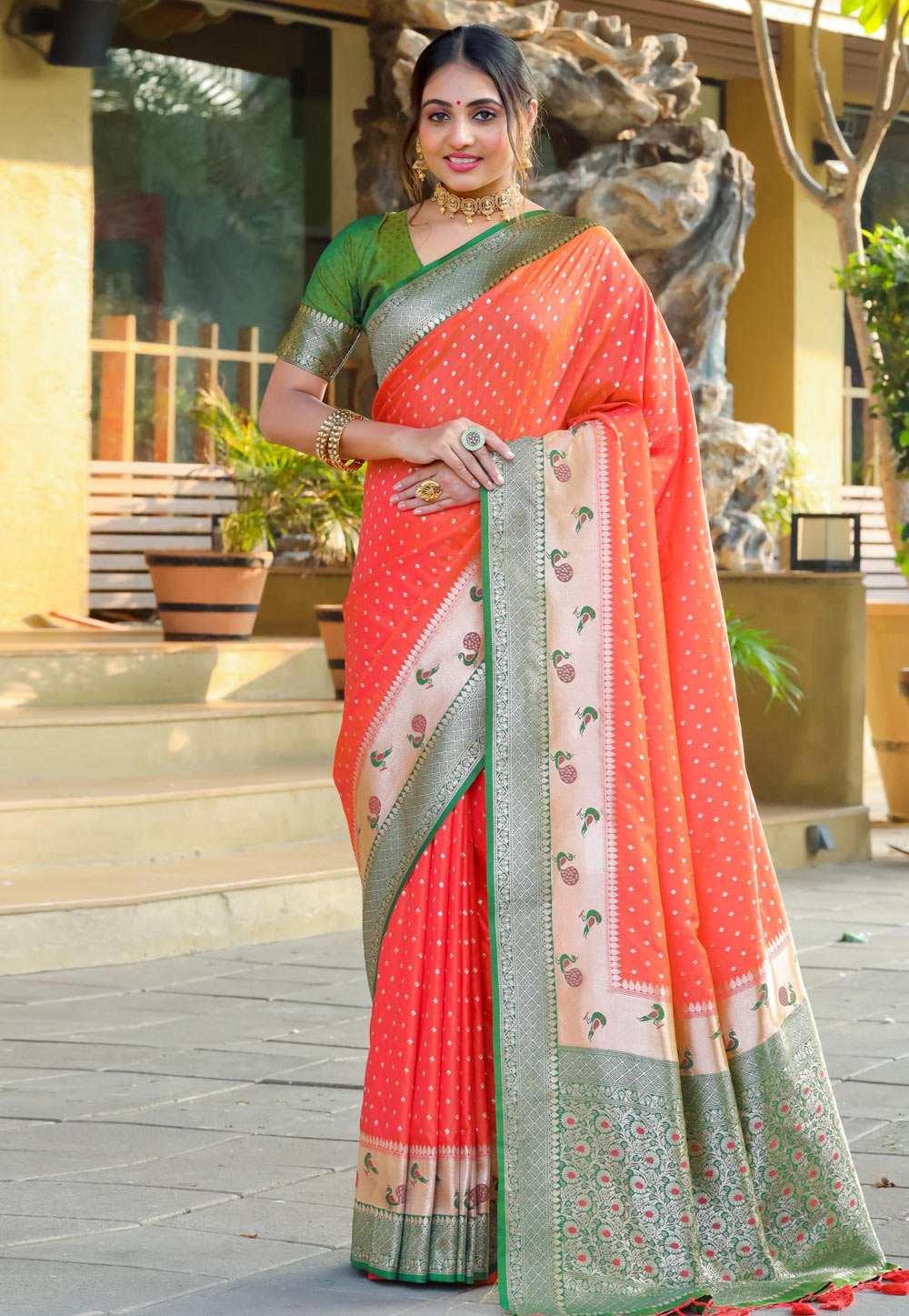 Red Banarasi Silk Saree With Blouse 278976
