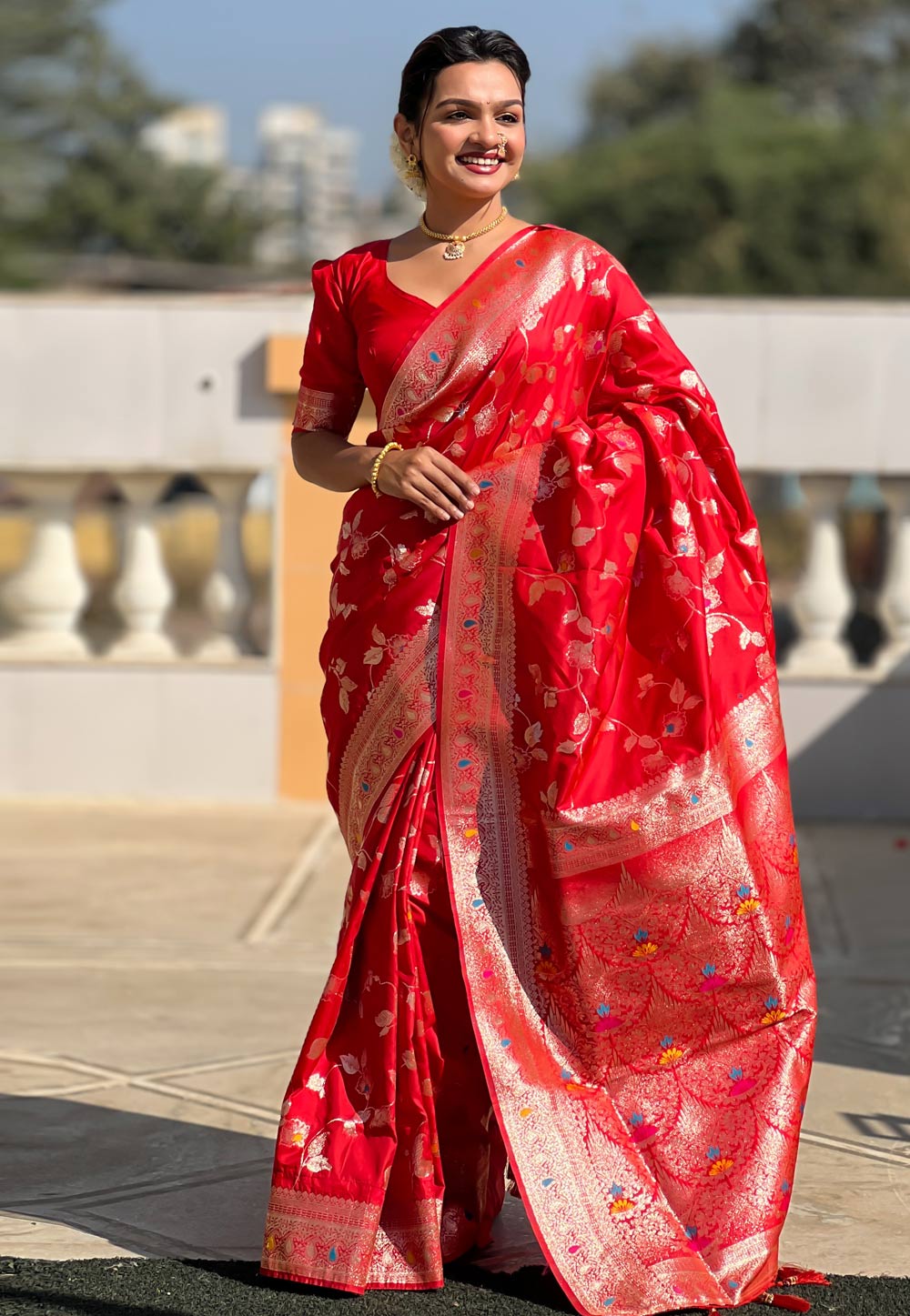 Red Banarasi Silk Saree With Blouse 305603