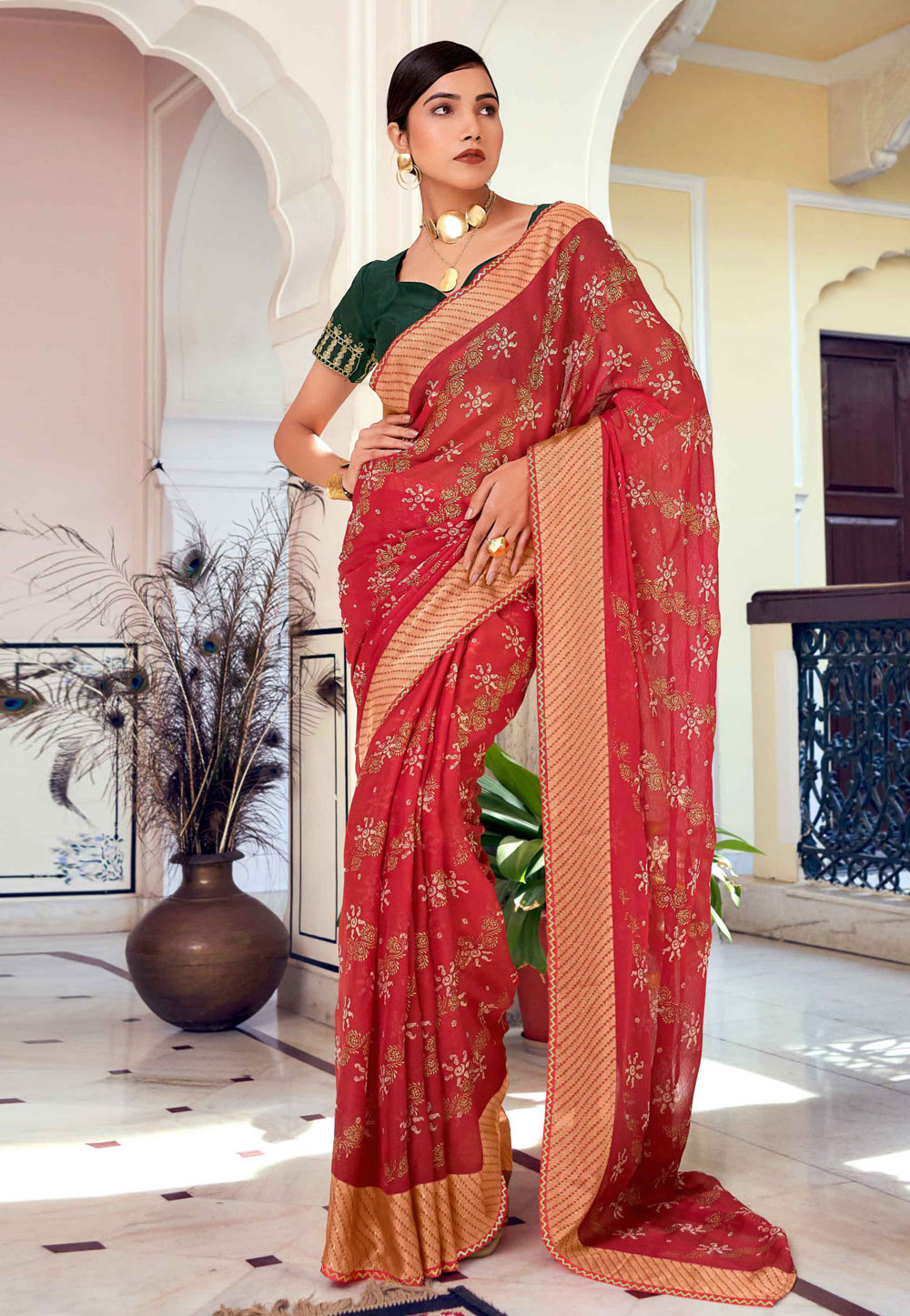 Red Brasso Saree With Blouse 279154