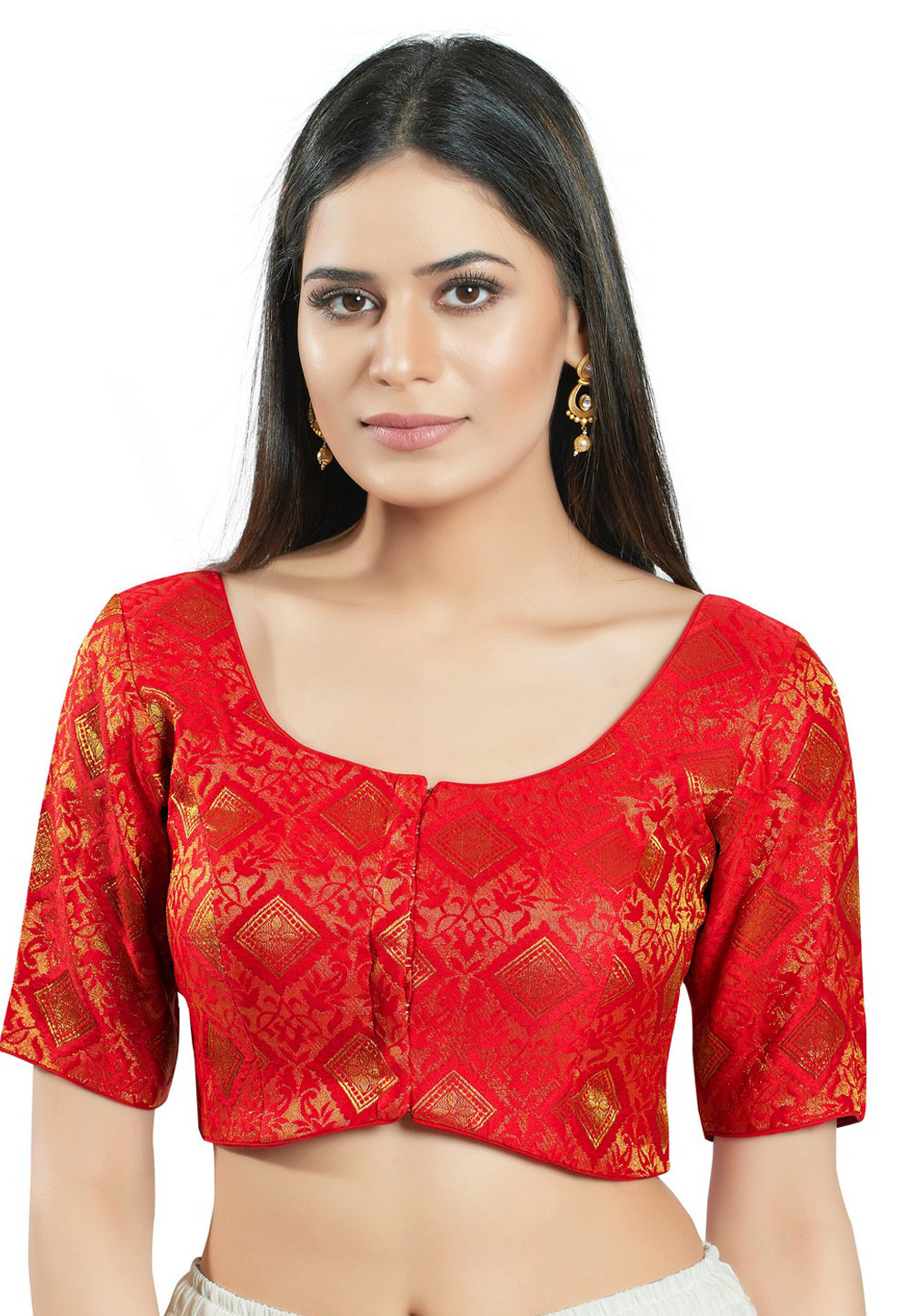 Red Brocade Readymade Blouse 278692