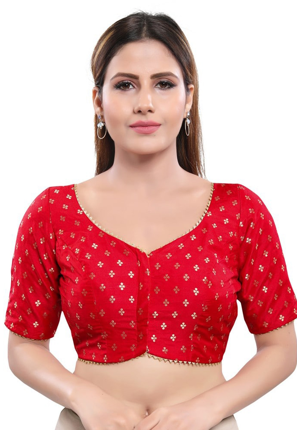 Red Brocade Readymade Blouse 310998