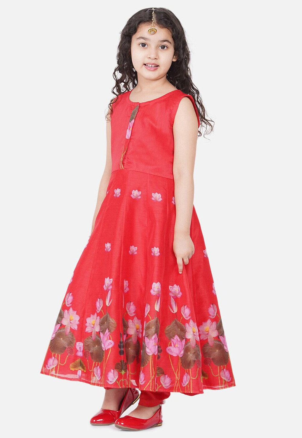 Red Chanderi Cotton Kids Pant Style Suit 282628