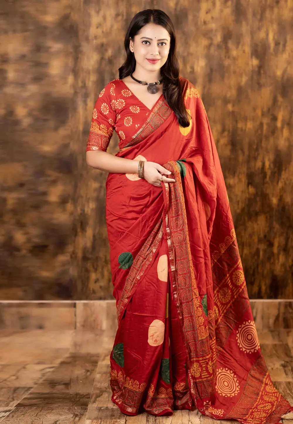 Red Chanderi Saree With Blouse 303134