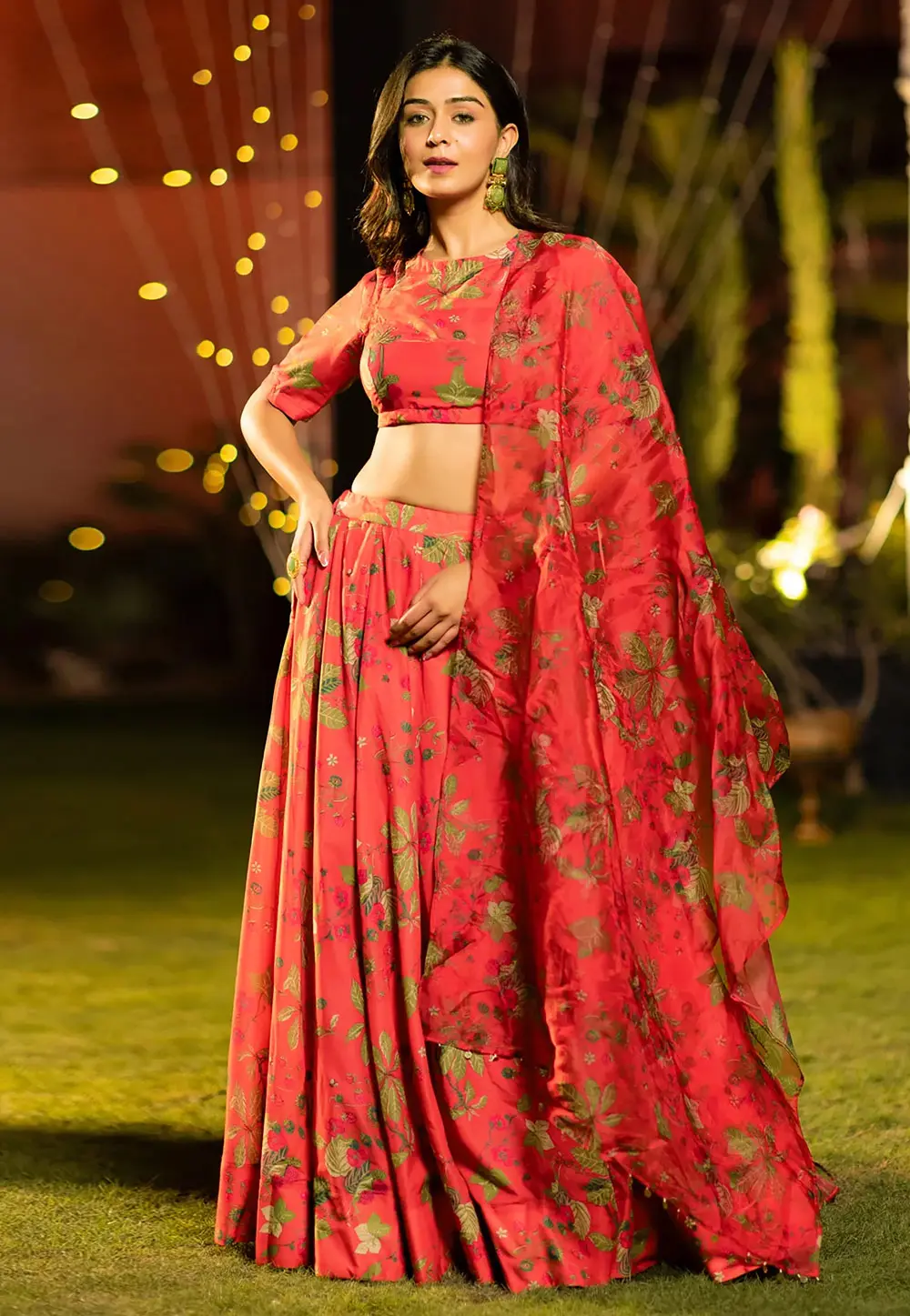 Red Chinon Floral print Lehenga choli 304782