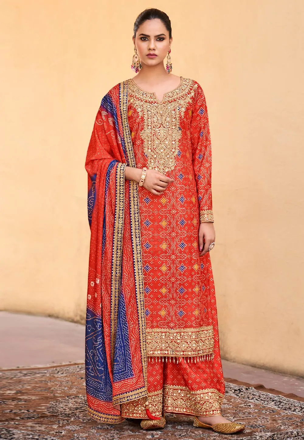 Red Chinon Palazzo Suit 297320